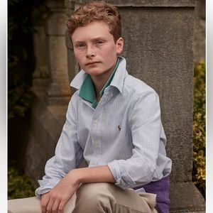Ralph Lauren Blake cotton Oxford long sleeve lt blue/white striped button down